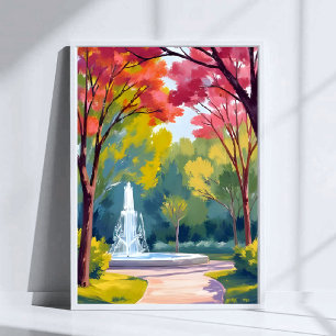 Póster Acuarela del follaje de otoño del parque de otoño