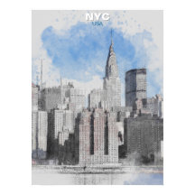 Acuarela del horizonte de la ciudad de Nueva York