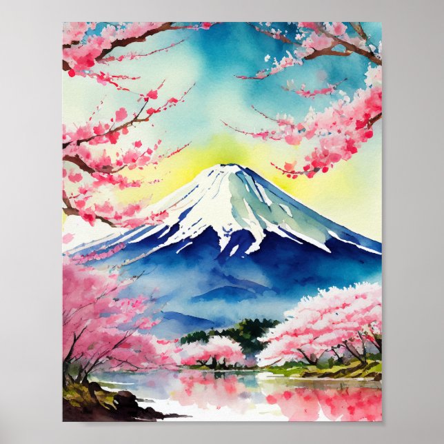 Póster Acuarela del Monte Fuji Japón (Frente)