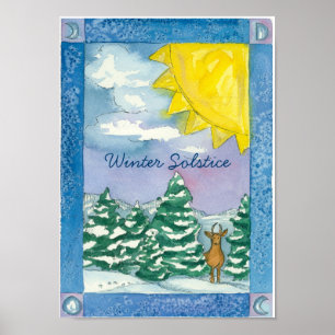 Póster Acuarela del paisaje de la nieve de los ciervos