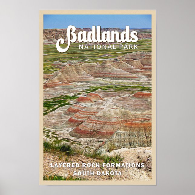 Póster Acuarela del Parque Nacional Badlands (Frente)