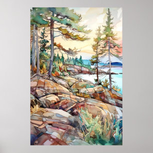 Póster Acuarela del Parque Nacional de Acadia