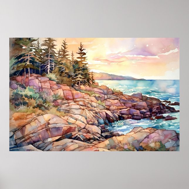Póster Acuarela del Parque Nacional de Acadia (Frente)