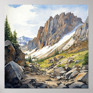 Póster Acuarela del Parque Nacional de las Montañas Rocos