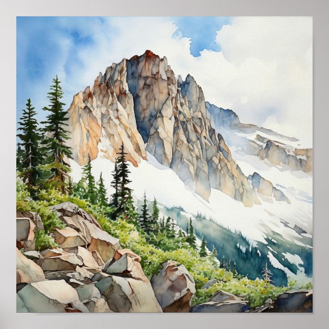 Póster Acuarela del Parque Nacional de las Montañas Rocos (Frente)