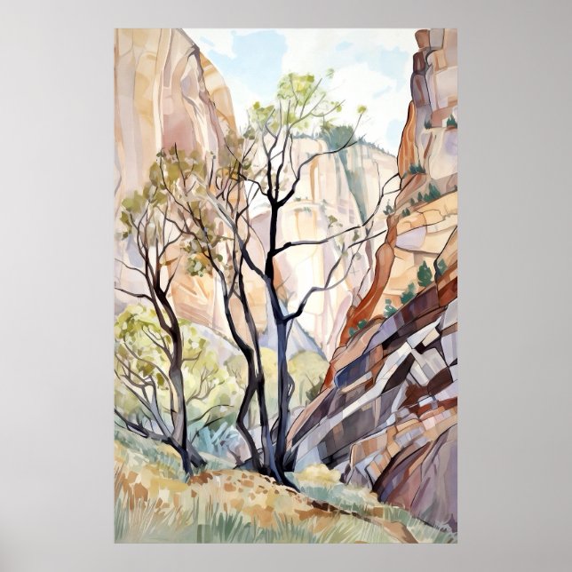 Póster Acuarela del Parque Nacional de Zion (Frente)