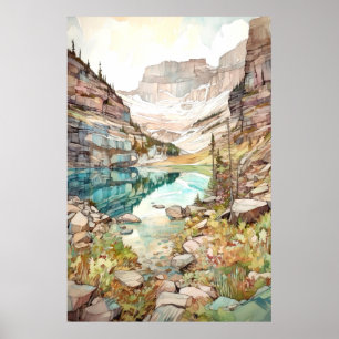 Póster Acuarela del Parque Nacional del Glaciar