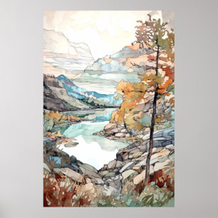Póster Acuarela del Parque Nacional del Glaciar
