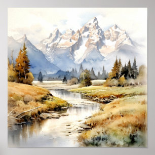 Póster Acuarela del parque nacional del Gran Tetón