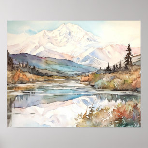 Póster Acuarela del Parque Nacional Denali
