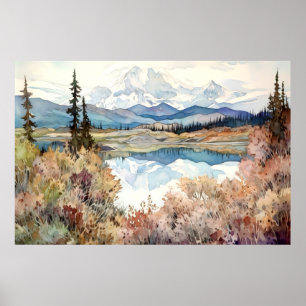 Póster Acuarela del Parque Nacional Denali