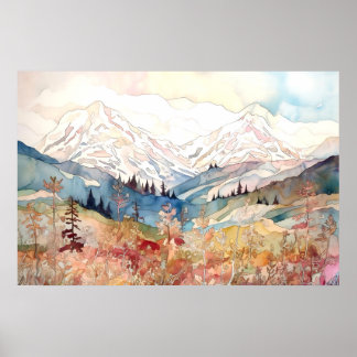 Póster Acuarela del Parque Nacional Denali