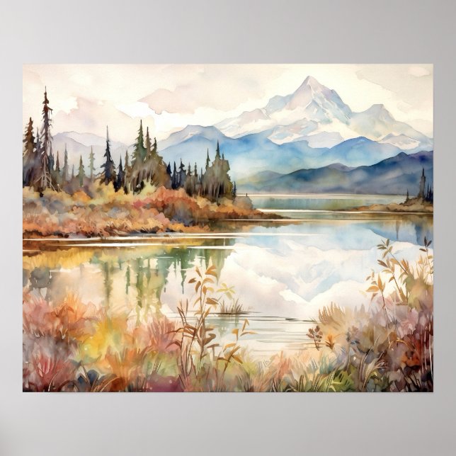 Póster Acuarela del Parque Nacional Denali (Frente)