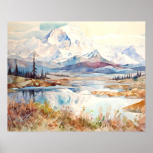 Póster Acuarela del Parque Nacional Denali