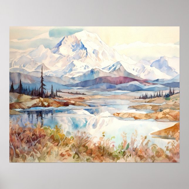 Póster Acuarela del Parque Nacional Denali (Frente)