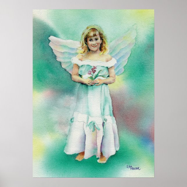 Póster Acuarela del Pequeño Ángel Chica (Frente)