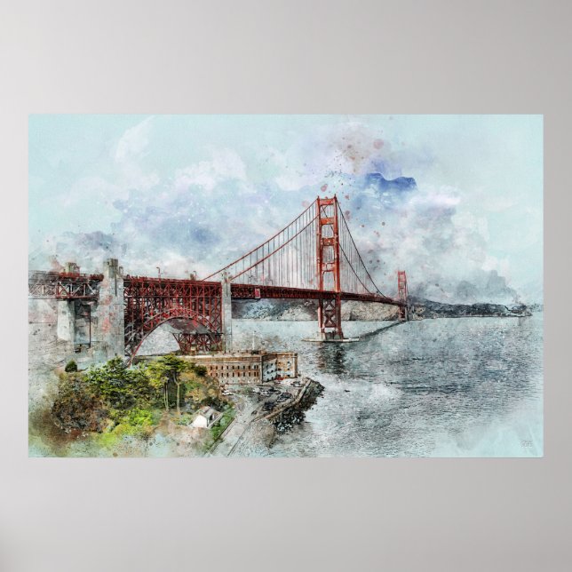 Póster acuarela del puente Golden Gate (Frente)
