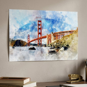 Póster acuarela del puente Golden Gate en San Francisco