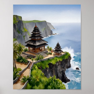 Póster Acuarela del templo de Uluwatu en Bali