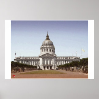 Póster Acuarela digital del ayuntamiento de San Francisco