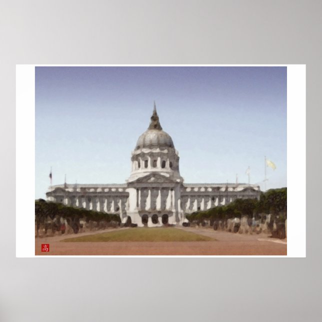 Póster Acuarela digital del ayuntamiento de San Francisco (Frente)