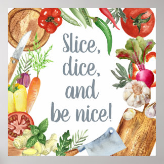 Póster Acuarela divertida Vegetable Cocina Utensilios