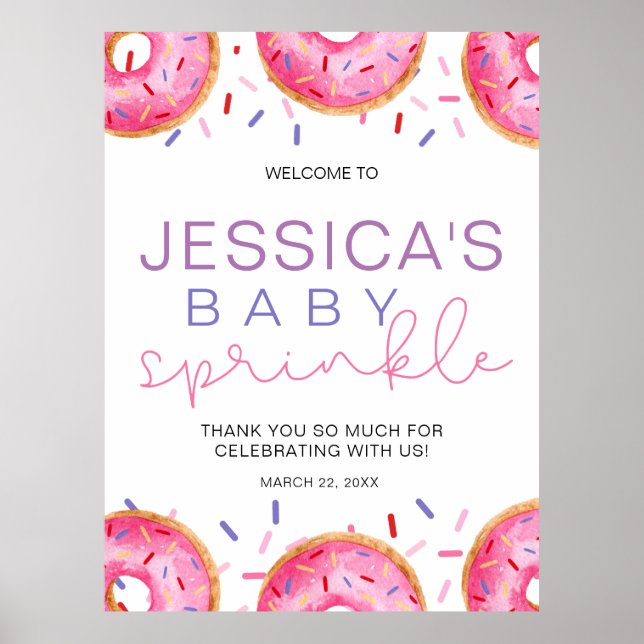 Póster Acuarela Donuts Baby Girl Sprinkle Shower (Frente)