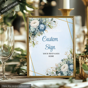 Póster Acuarela Dusty Azul Eucalyptus DIY Rótulo Boda