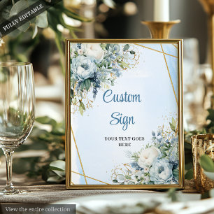 Póster Acuarela Dusty Azul Eucalyptus DIY Rótulo Personal
