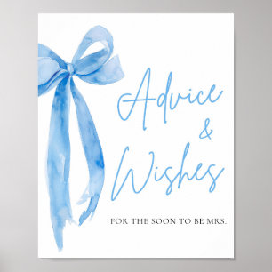 Póster Acuarela Dusty Blue Bow Consejos y Rótulo de deseo