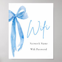 Acuarela Elegante Rótulo WIFI Dusty Blue Bow