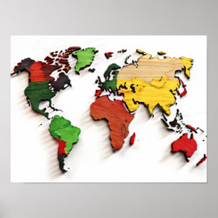 Póster Acuarela en el Poster del Mapa Mundial de Madera