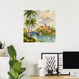 Póster Acuarela Escénica Histórica Boca Raton Florida