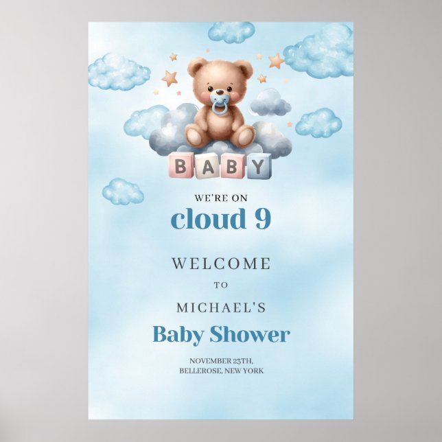 Póster Acuarela estamos en la ducha de bebé de nueve niño (Frente)