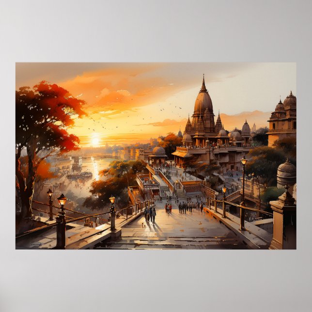Póster acuarela estilo Birla templo hindú (Frente)