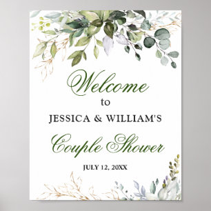 Póster Acuarela Eucalyptus Greenery Parejas Ducha Rótulo