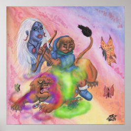 Póster Acuarela Fantasía Amor Eros montando León Lionesa