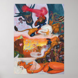 Póster Acuarela Fantasía Eros montando Lioness Love