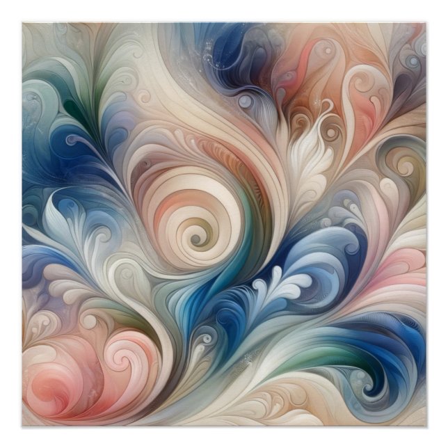 Póster Acuarela Fantasía Pastel Floral Azul & Crema (Anverso)