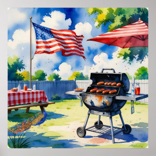 Póster Acuarela festiva BBQ