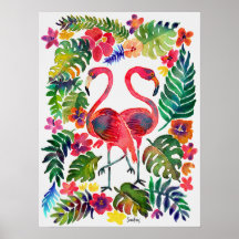 Acuarela Flamencos tropicales
