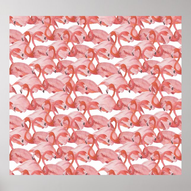 Póster Acuarela Flamingo: Patrón pequeño sin foco (Frente)