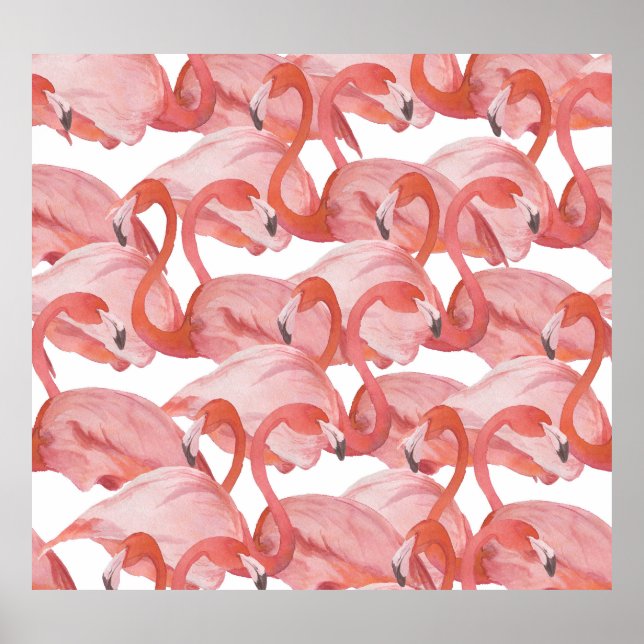 Póster Acuarela Flamingo: Patrón sin foco (Frente)