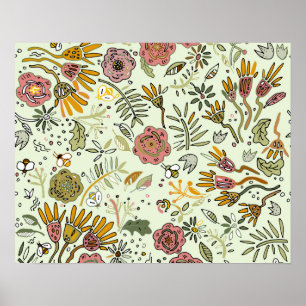 Póster Acuarela Floral Abeja Flores Elegante Moderna