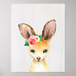 Póster Acuarela Floral Baby Kangaroo Animales Australiano