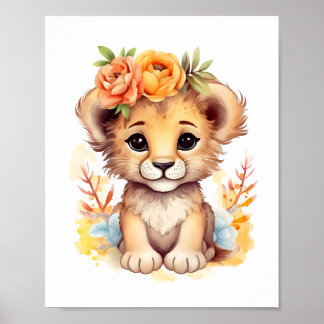 Póster Acuarela Floral Crown León Cubo Niños Nursera