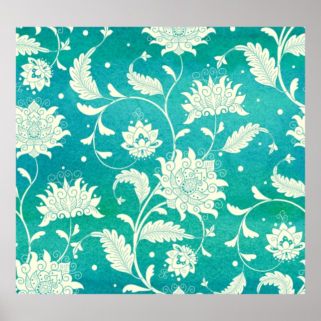 Póster Acuarela floral de porcelana china (Frente)