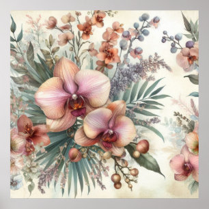 Póster acuarela floral en tonos pastel suaves