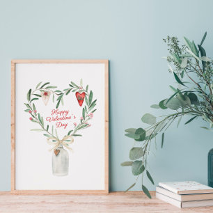 Póster Acuarela Floral Heart Valentine