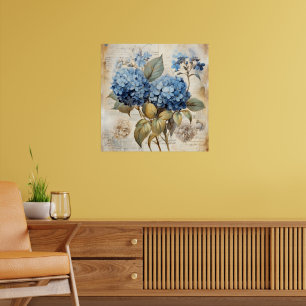 Póster Acuarela Floral Hortensia Azul